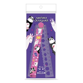 Линейка , арт.68493/ 100 ПАНДА И ЕДИНОРОГ (15-30 см, полистирол, стикер с полноцветной запечаткой, п