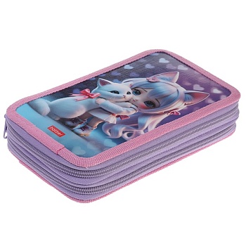 NPn_47097 Пенал 190х110мм 2 отделения на молнии глянц.ламин.тиснение -Мой котик- с табл.умножения в 