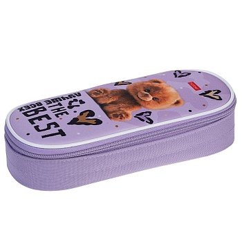 NPk_73282 Пенал 220х90х50ММ с карманом на молнии -Пушистый мишка-  в индив.упак.