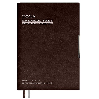 Еженедельник датированный 2026 ESCALADA, А6+, 80 л., арт. 70342/ 20 ШЕВРЕТ ГЛОСС КОРИЧНЕВЫЙ (кожзам: