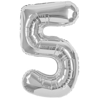 Шар (40''/102 см) Цифра, 5, Серебро, Металлик, 1 шт. в уп. 24095