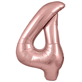 Шар (40''/102 см) Цифра, 4, Розовое Золото, Металлик, 1 шт. в уп.