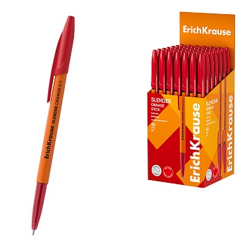Ручка шариковая ErichKrause Slender® Stick Orange 0.7, Super Glide Technology, цвет чернил красный (