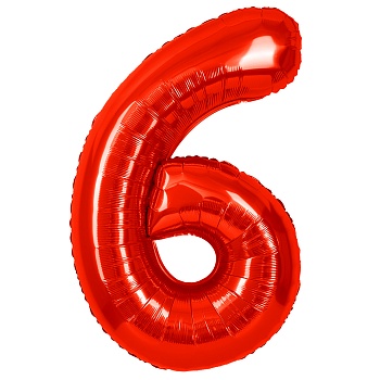 Шар (40''/102 см) Цифра, 6, Красный, Металлик, 1 шт. в уп.