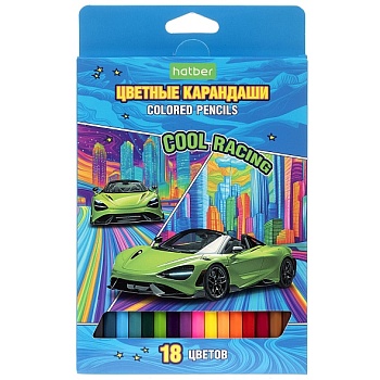 CS_090019 Карандаши цветные "ECO" 18 цв. COOL RACING заточен. в карт. короб. с европодвесом