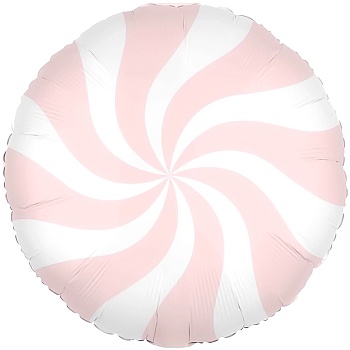 Шар (18''/46 см) Круг, Леденец, Розовый/Белый, Макарунс, 1 шт. в уп. (цв.этик.)