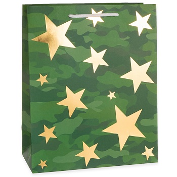 Пакет подарочный, 210гр, Золотые звезды, Камуфляж, Металлик, 41*31*12 см, 1 шт.