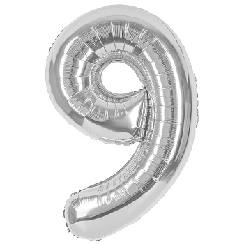 Шар (40''/102 см) Цифра, 9, Серебро, Металлик, 1 шт. в уп. 24099