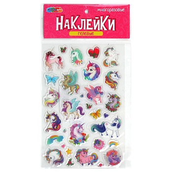 401976 Наклейки гелевые единороги MultiArt в кор.500шт