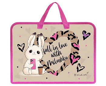 AMn_07080 Папка для тетрадей Пластиковая А4ф 1 отделение с РУЧКАМИ 245х340х35мм на молнии-Милашка-  