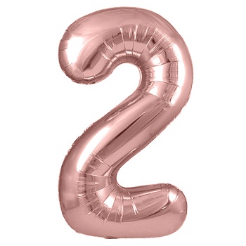 Шар (40''/102 см) Цифра, 2, Розовое Золото, Металлик, 1 шт. в уп.