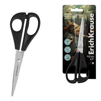 Ножницы ErichKrause Big City Cats, 16.5см, черный (в блистере по 1 шт.)