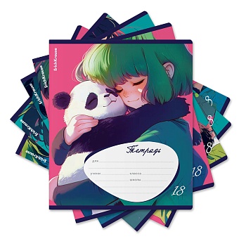 Тетрадь школьная ученическая ErichKrause Panda Hugs, 18 листов, клетка (в плёнке по 10 шт.)_MIX-PACK