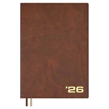 Ежедневник датированный 2026 ESCALADA, А5+, 176 л., арт. 70209/ 10 ШЕВРЕТ КОРИЧНЕВЫЙ (кожзам: 175x24