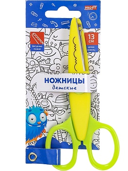 TM "Profit" Ножницы детские, жёлто-зелёные. МОНСТРИКИ 13 см (НЖ-1154) с фигур.лезв,в к/б, кр 12/480