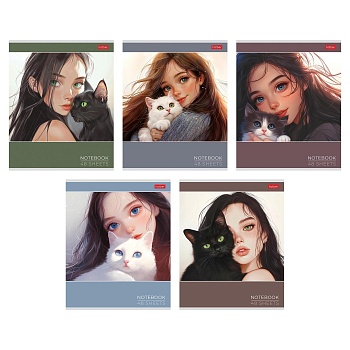 48Т5лВ1 Тетрадь 48л А5ф клетка 60-65г/кв.м на скобе ламинация Soft-touch 5 диз.в блоке скругл.углы с