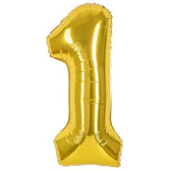 Шар (40''/102 см) Цифра, 1, Золото, Металлик, 1 шт. в уп. 24081