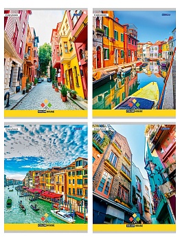 TM "Legend" Тетрадь ЛИНИЯ 96 л. ЯРКАЯ АРХИТЕКТУРА (96-7583) цвет.мелов.обл, 4 дизайна в коробке