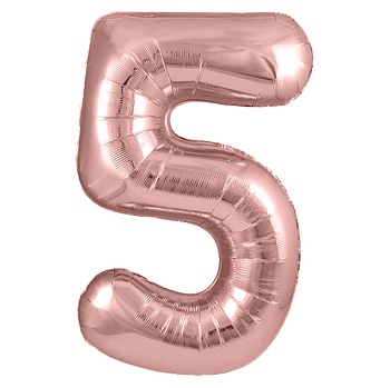 Шар (40''/102 см) Цифра, 5, Розовое Золото, Металлик, 1 шт. в уп.