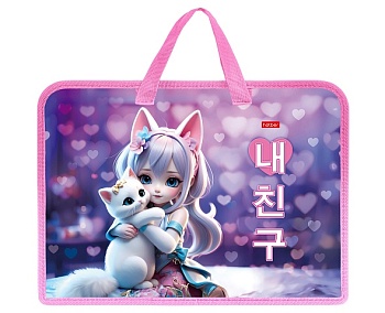 AMn_07082 Папка для тетрадей Пластиковая А4ф 1 отделение с РУЧКАМИ 245х340х35мм на молнии -Мой котик