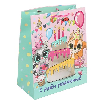 395376 Пакет подарочный с окошком, детский,l,190 гр/м2 ЧУДО ПРАЗДНИК в кор.10*12шт