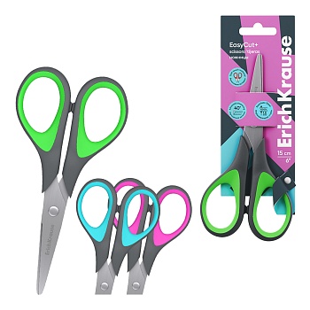 Ножницы ErichKrause EasyCut+, 15см, ассорти (в блистере по 1 шт.)