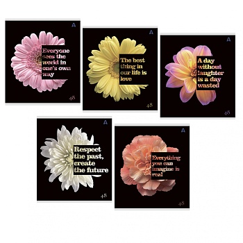 Тетрадь 48л, А5, клетка, Alingar, "Floral mood"скрепка,мелованный картон (стандарт), Soft touch+ выб