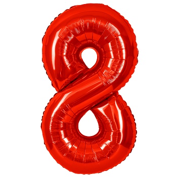 Шар (40''/102 см) Цифра, 8, Красный, Металлик, 1 шт. в уп.