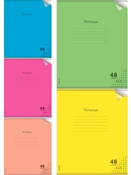 Тетрадь КЛЕТКА 48л. цвет.пласт.обл. plastic cover НЕОН (48-1371) ассорти 5 цветов