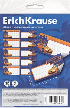 Наклейки на тетрадь ErichKrause Sport Car, 3 листа, в пакете с европодвесом