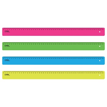Линейка 50см СТАММ, пластиковая, непрозрачная, неоновые цвета, ассорти