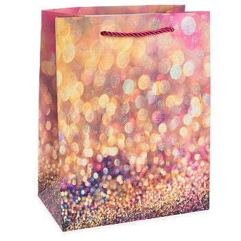 Пакет подарочный, 210гр, Гламур, Дизайн №1, Розовый, с блестками, 23*18*10 см, 1 шт.