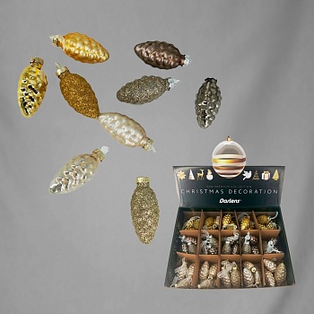 НАБОР ЕЛОЧНЫХ ИГРУШЕК, DARLENS «СОСНОВАЯ ШИШКА», 3 ШТ, 2,5Х6 СМ, СТЕКЛО, РУЧНАЯ РАБОТА