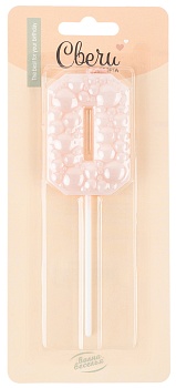 Свеча Цифра, 0 Воздушный жемчуг, на шпажке, Нежно-розовый, Перламутр, 6 см, 1 шт. с держат.