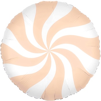 Шар (18''/46 см) Круг, Леденец, Персиковый/Белый, 1 шт. в уп. (цв.этик.)