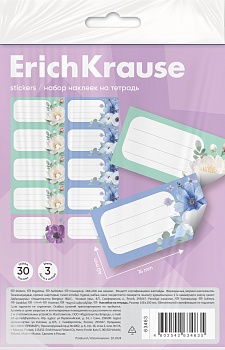 Наклейки на тетрадь ErichKrause Pastel Bloom, 3 листа, в пакете с европодвесом