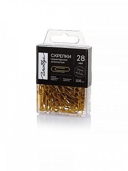 Скрепки L28 мм 100 шт., карт. упаковка, золотые С28-100З