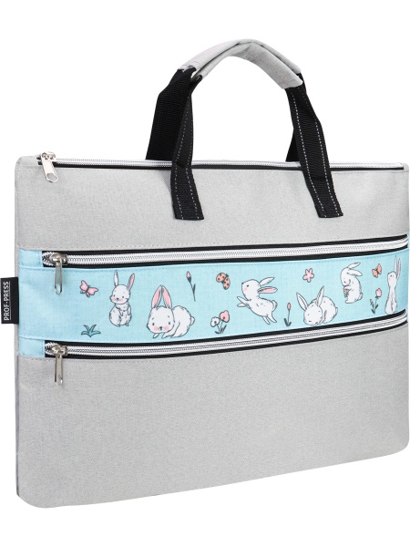 Сумка на молнии, А4, SWEET RABBITS, серый меланж (П-0826) 40х28х4,5см.