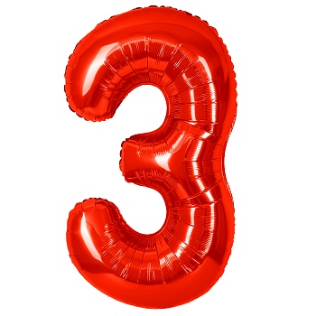 Шар (40''/102 см) Цифра, 3, Красный, Металлик, 1 шт. в уп.