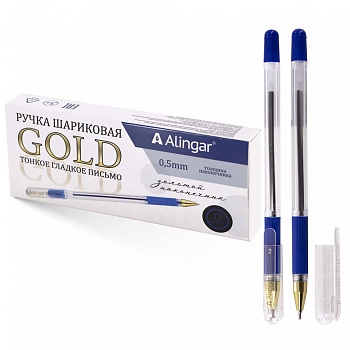 Ручка шариковая на масляной основе, Alingar "Gold", синяя, 0,5 мм, с золотым наконечником, резин. гр