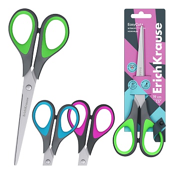 Ножницы ErichKrause EasyCut+, 19см, ассорти (в блистере по 1 шт.)
