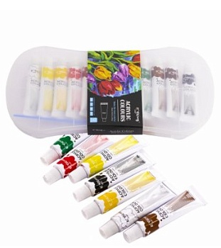 Краска акриловая Yalong художественная, 12 цветов, 12 мл, с кистью, пластик. пенал, европодвес, "Flo