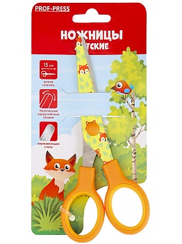 Ножницы детские, 13 см. ЛИСЕНОК (НЖ-1174) с цветной печатью на лезвии, пластиковые кольца, кр12