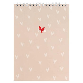 Блокнот, А5, 60 л, арт. 72051 СЕРДЕЧКИ НА БЕЖЕВОМ / Блок - белый офсет 60 г/м², клетка, гребень по к